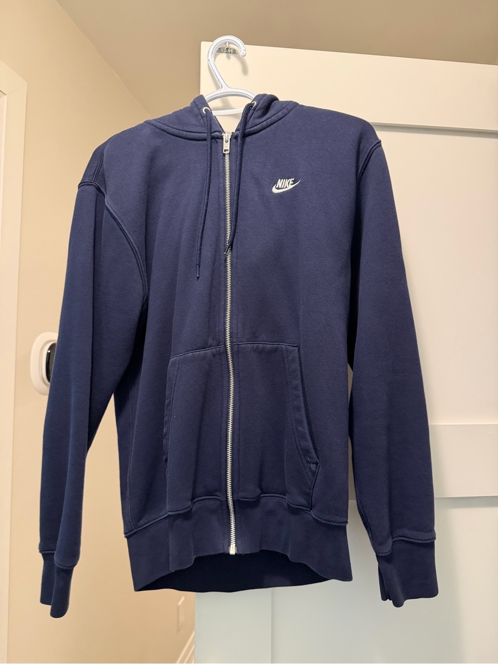 Nike Men's Navy Zip-Up Hoodie with White Logo